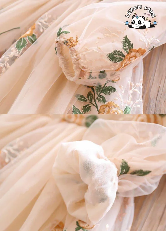 LEZONKIDS - Customized Autumn Embroidery Flower Tulle Dress for Kids Girl  Cute Casual Dress for Kids